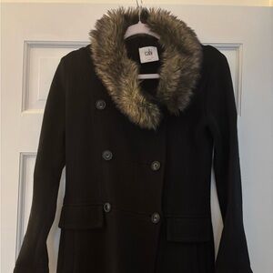 CAbi Black Pea Coat with removable faux Fur Collar